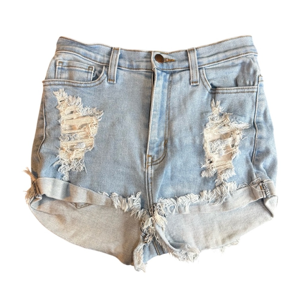 🤑 5/$25 Fashion Nova Distressed Style High-Waisted Blue Denim Jean Shorts